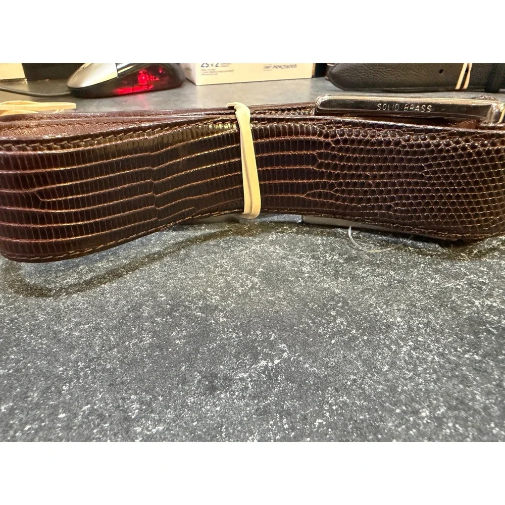 Torino Elite Ringmark Lizard Skin Belt Mens 36 Brown Exotic Leather Solid Brass